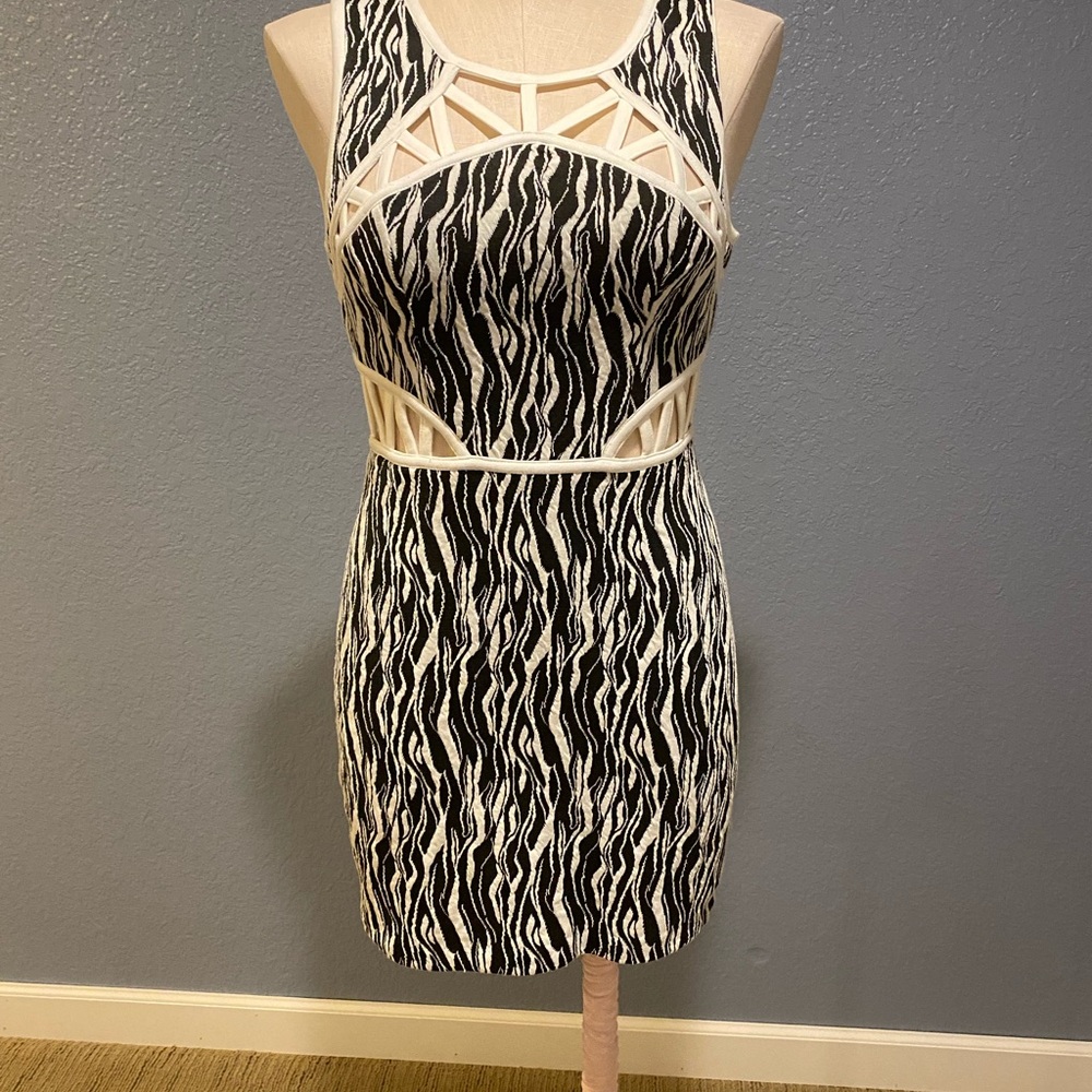 Ark & Co Black and White Halter Bodycon Mini Dress